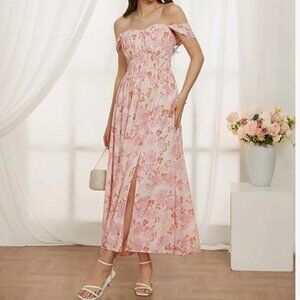 Floral Off Shoulder Smocked Maxi Dress, Size Small, NWT, Cottagecore, Prairie